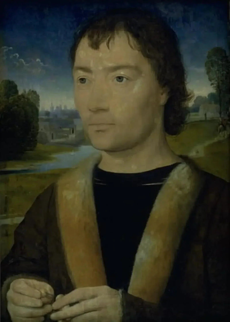 Portret van een jonge man met een rozenkrans - Hans Memling