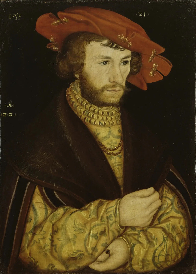 Portret van een jonge man met een baard en een rood beret - Lucas Cranach de Oudere
