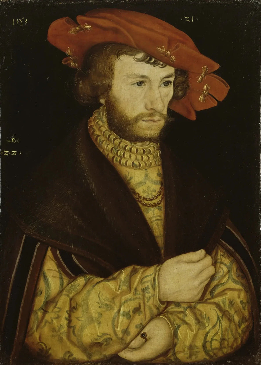 Portret van een jonge man met een baard en een rood beret - Lucas Cranach de Oudere