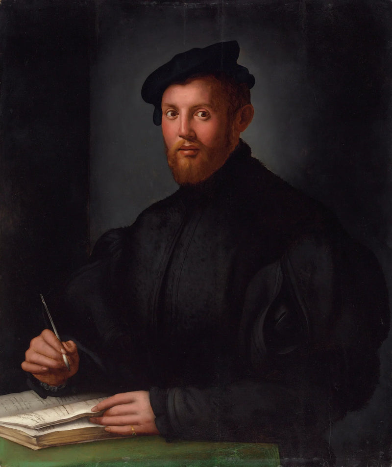 Portret van een jonge man in het zwart met een boek - Bronzino
