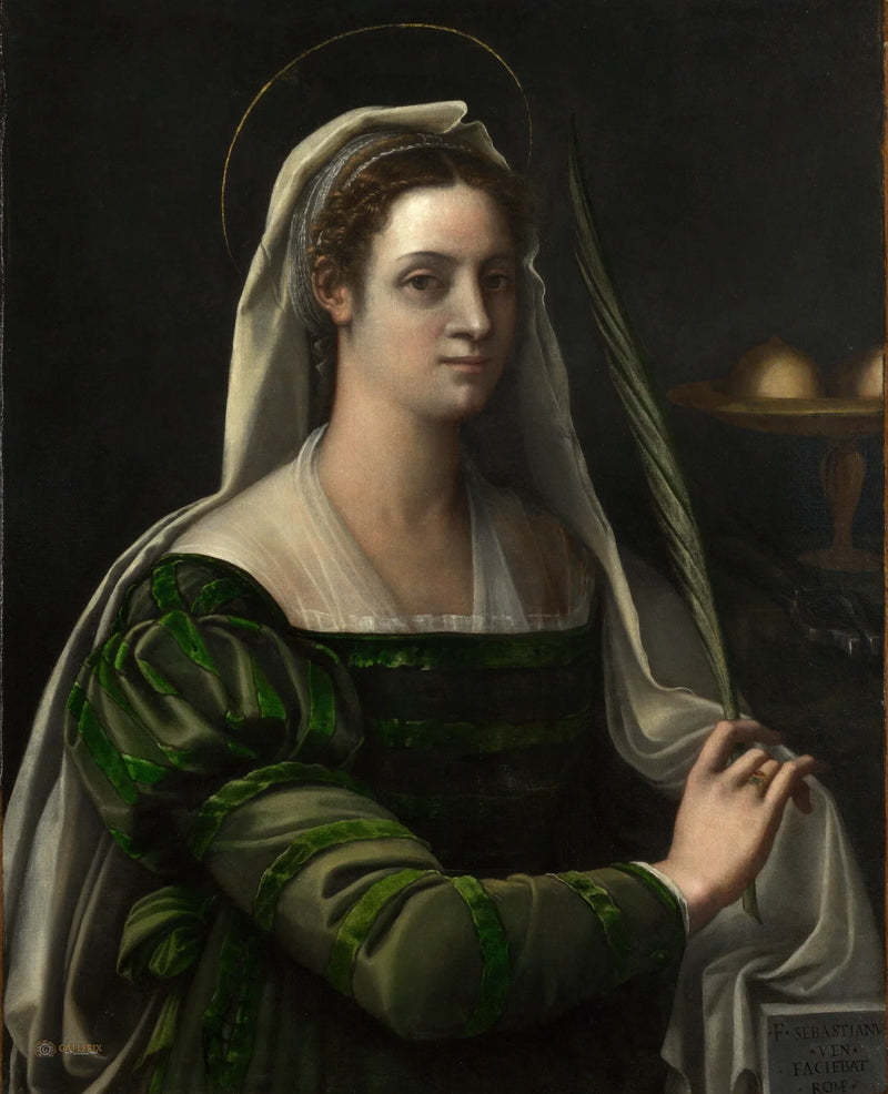 Portret van een dame met de attributen van Sint Agatha - Sebastiano del Piombo