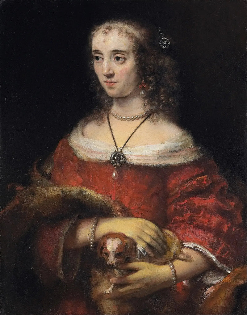 Portret van een dame met een hondje - Rembrandt