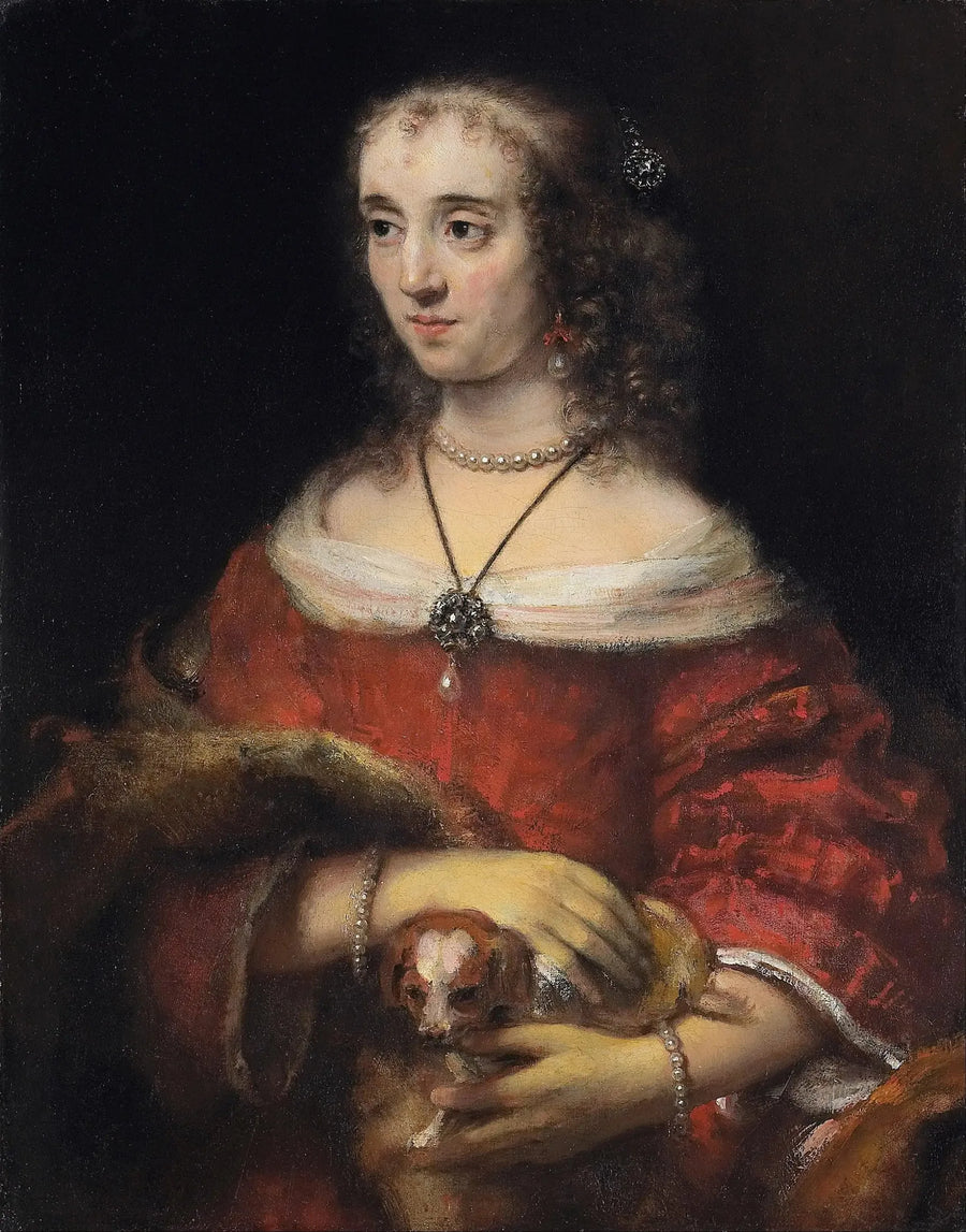 Portret van een dame met een hondje - Rembrandt