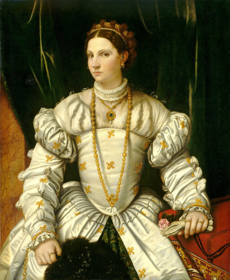 Portret van een dame in het wit, misschien Barbara Radziwill (1520/23-1551), koningin van Polen - Alessandro Bonvicino