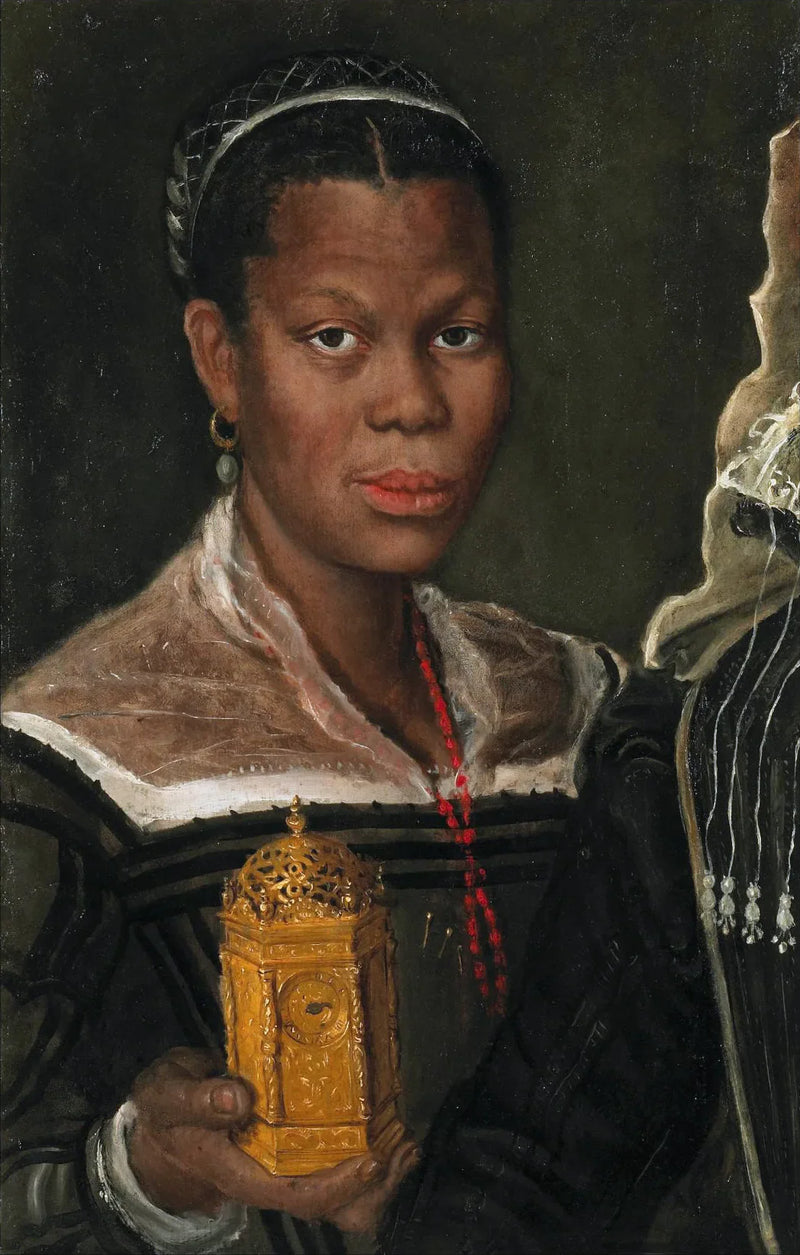 Portret van een Afrikaanse vrouw die een klok vasthoudt - Annibale Carracci