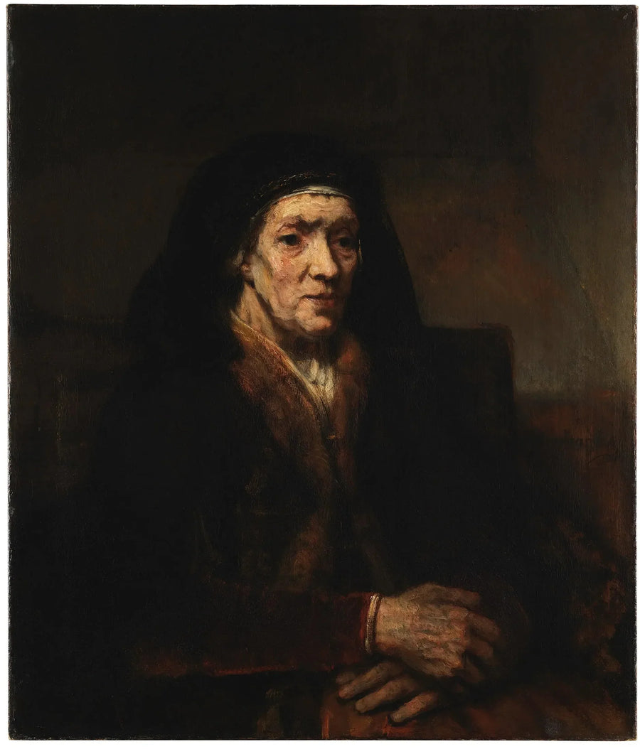 Portret van een zittende vrouw met samengevoegde handen - Rembrandt