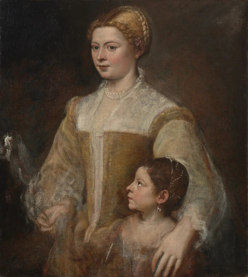Portret van een vrouw met een vriendelijke - Titian