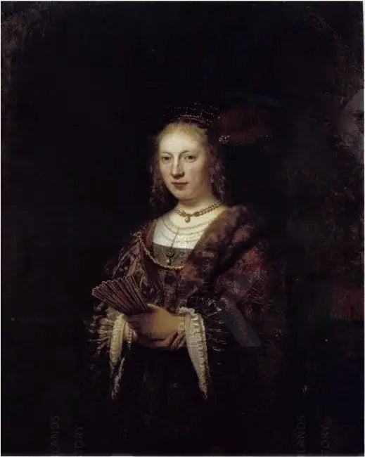 Portret van een vrouw met een waaier - Rembrandt