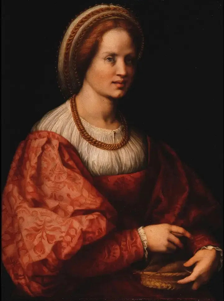 Portret van een vrouw met een mandje houtskool - Andrea del Sarto