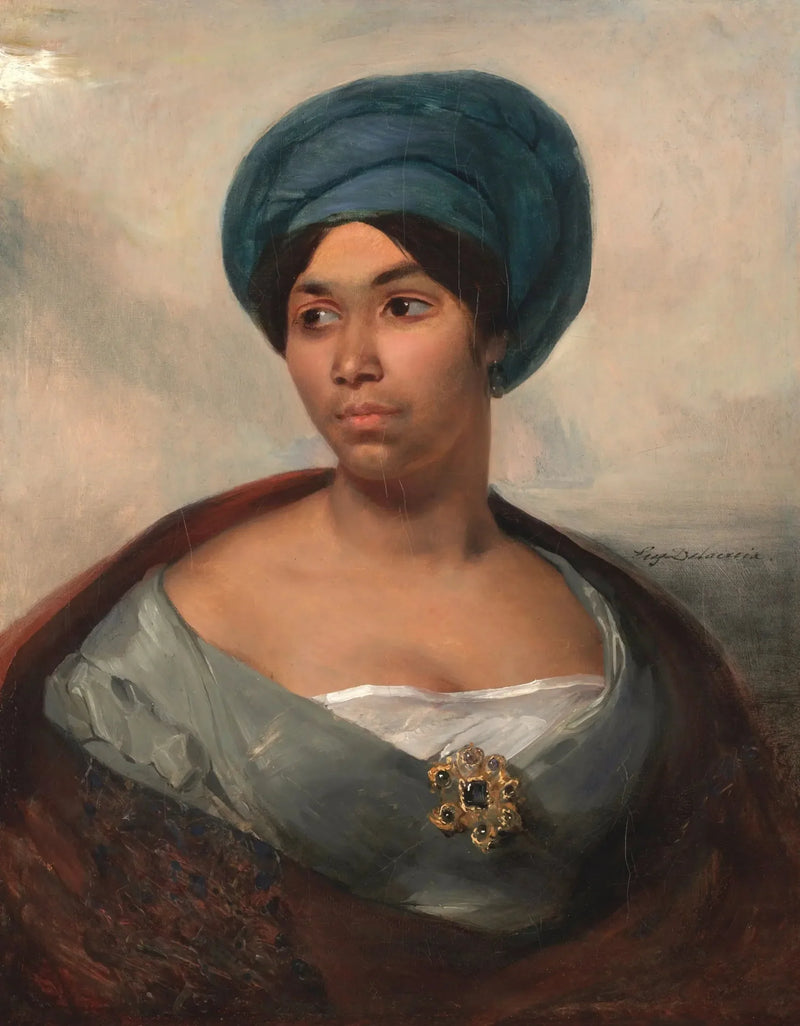 Portret van een vrouw met een blauwe tulband - Eugène Delacroix
