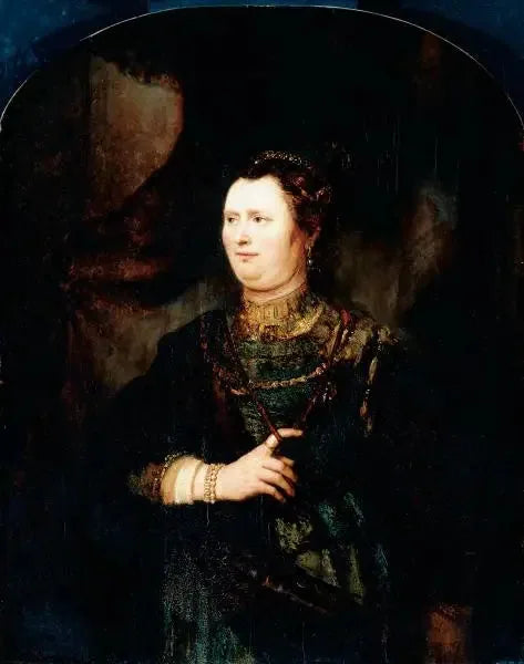 Portret van een vrouw in militaire kleding - Rembrandt