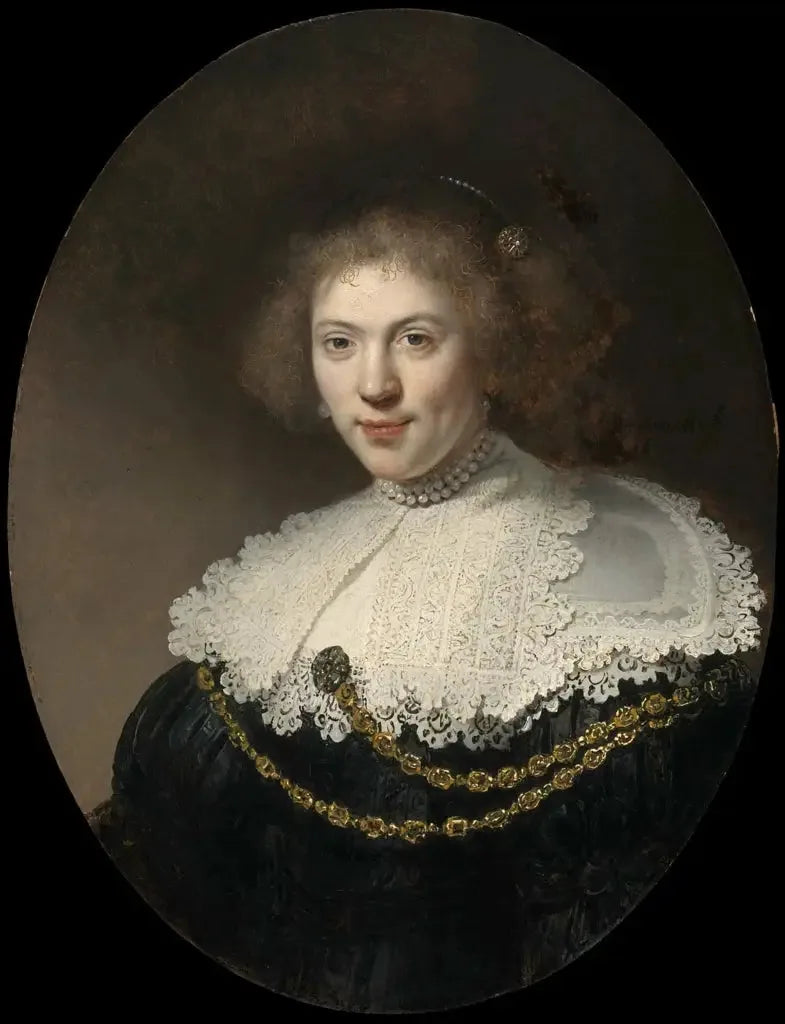 Portret van een vrouw met een gouden ketting - Rembrandt