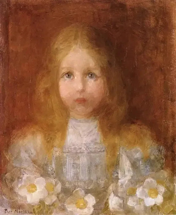 Portret van een meisje met bloemen - Piet Mondrian
