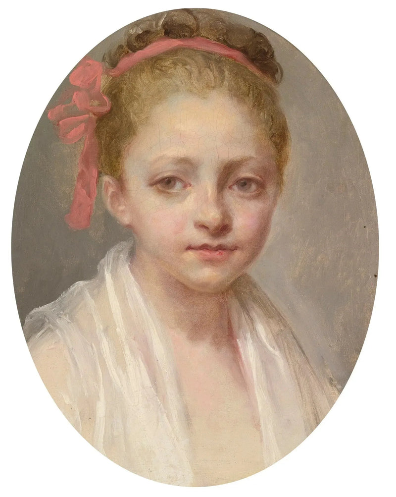 Portret van een meisje met een wit overhemd, een rood lint in haar haar - Nicolas-Bernard Lépicié