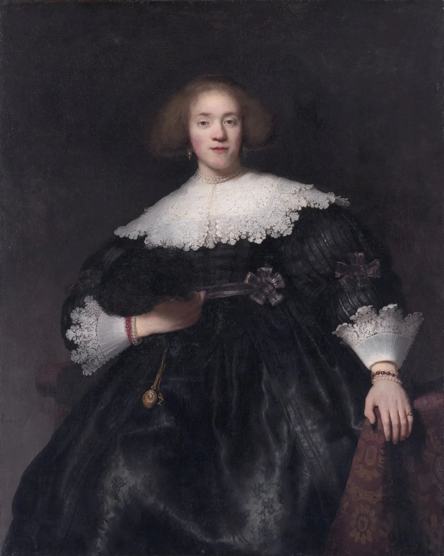 Portret van een jonge vrouw met een waaier - Rembrandt