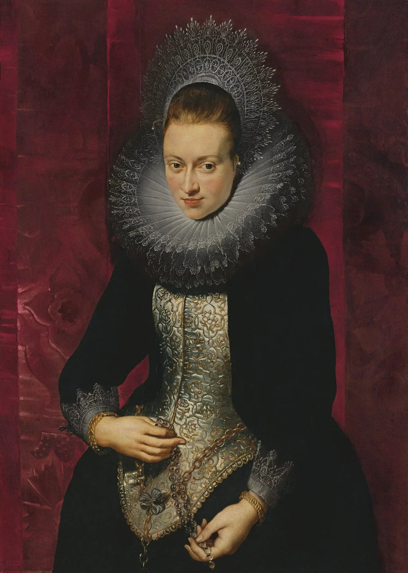 Portret van een jonge vrouw met een rozenkrans - Peter Paul Rubens