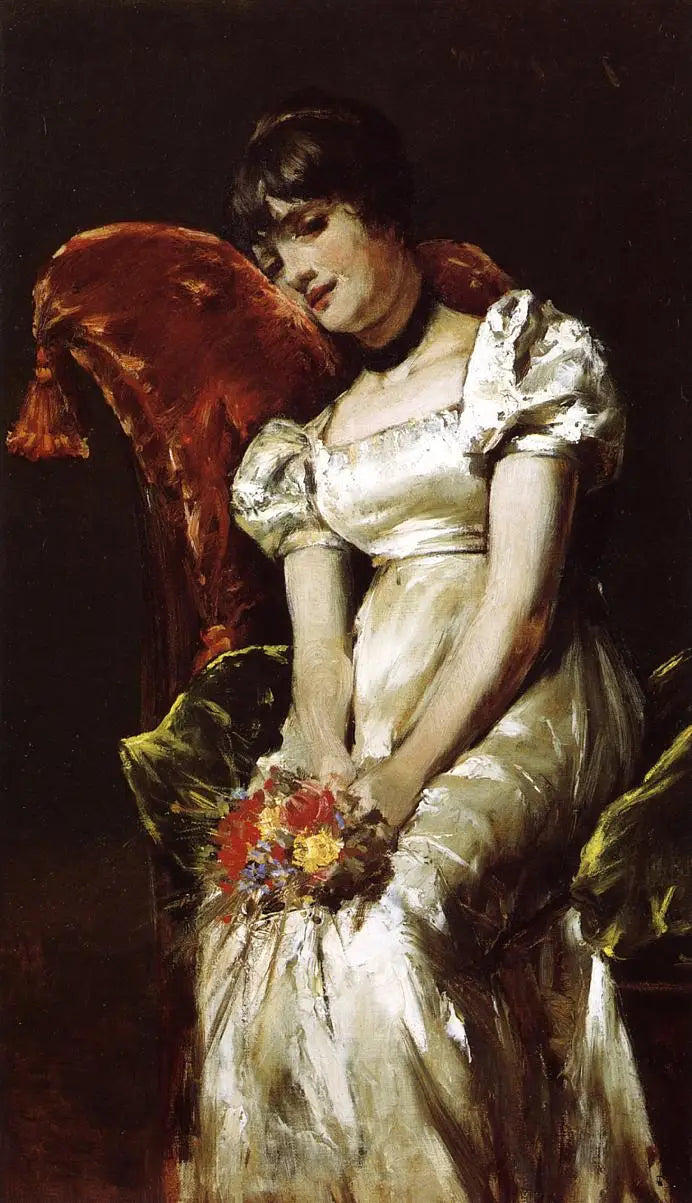 Portret van een jong meisje dat een boeket vasthoudt - Pierre-Auguste Renoir