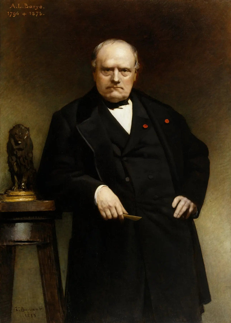 Portret van Barye met een wasmodel van de « Zittende Leeuw » - Léon Bonnat