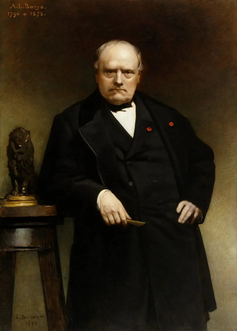 Portret van Barye met een wasmodel van de « Zittende Leeuw » - Léon Bonnat