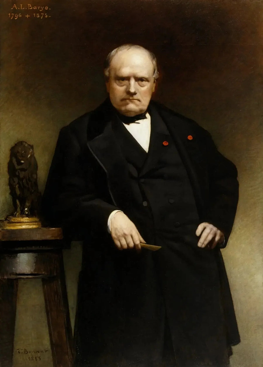 Portret van Barye met een wasmodel van de « Zittende Leeuw » - Léon Bonnat