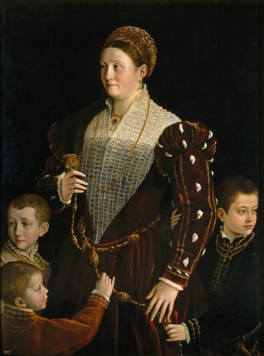 Portret van Camilla Gonzaga en haar drie zoons - Parmigianino