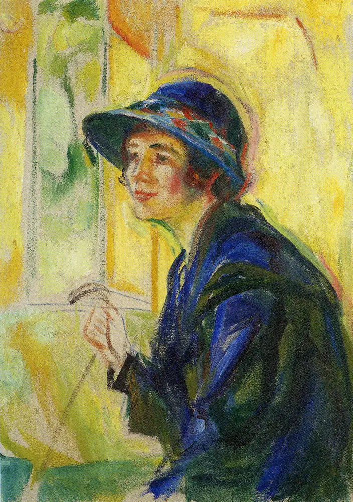 Portret van een vrouw op een gele achtergrond - Edvard Munch
