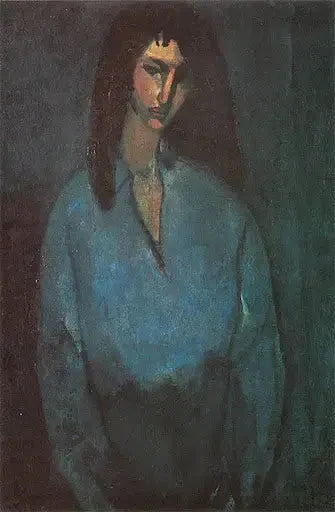 Portret van een jong meisje in een blauwe blouse - Amedeo Modigliani