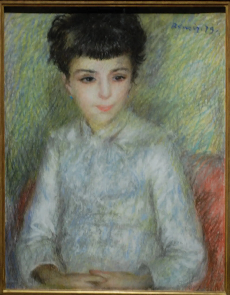 Portret van een jonge bruinharige vrouw, zittend met gekruiste handen - Pierre-Auguste Renoir