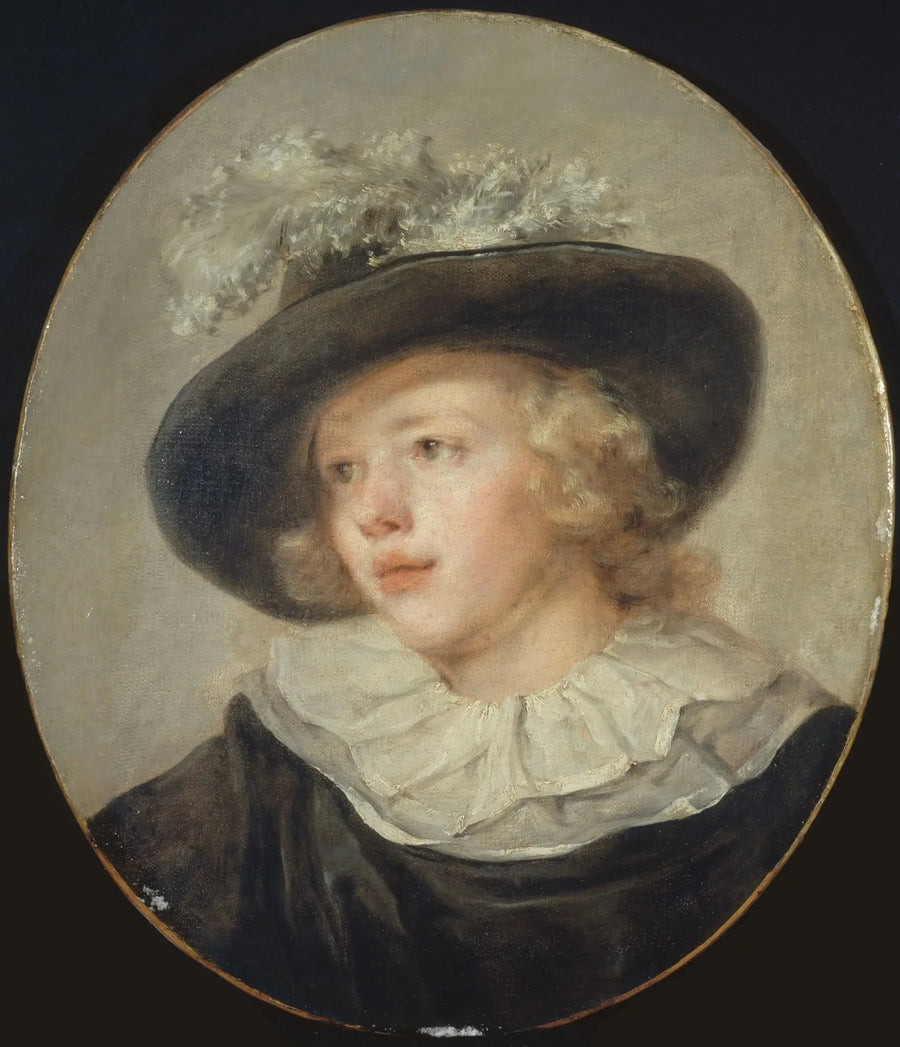 Portret van jonge jongen met een hoed met veren - Jean-Honoré Fragonard