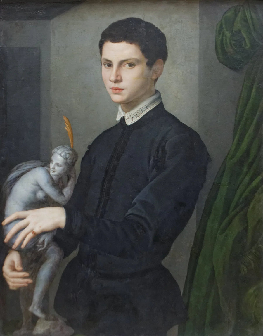 Portret van een jonge man die een beeldje vasthoudt - Bronzino