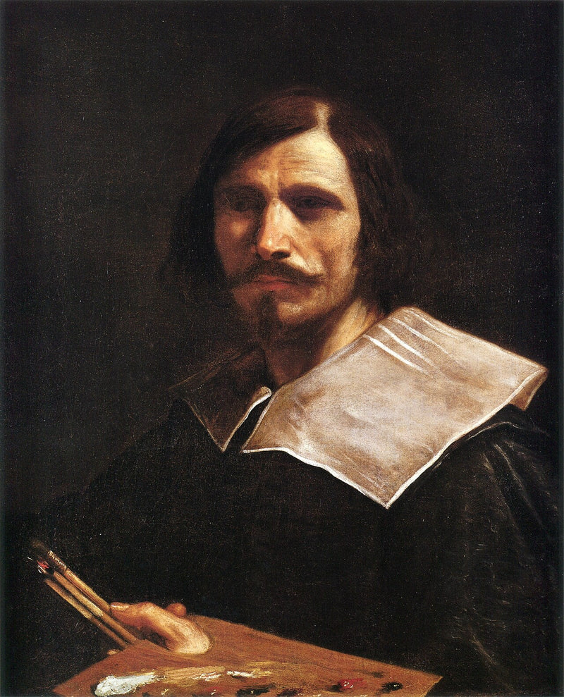 Portret van de kunstenaar die een palet vasthoudt - Guercino