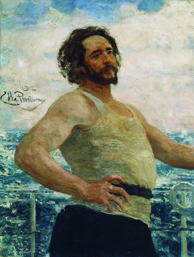 Portret van de schrijver Leonid Nikolaïevitch Andreïev op een jacht - Ilya Repin