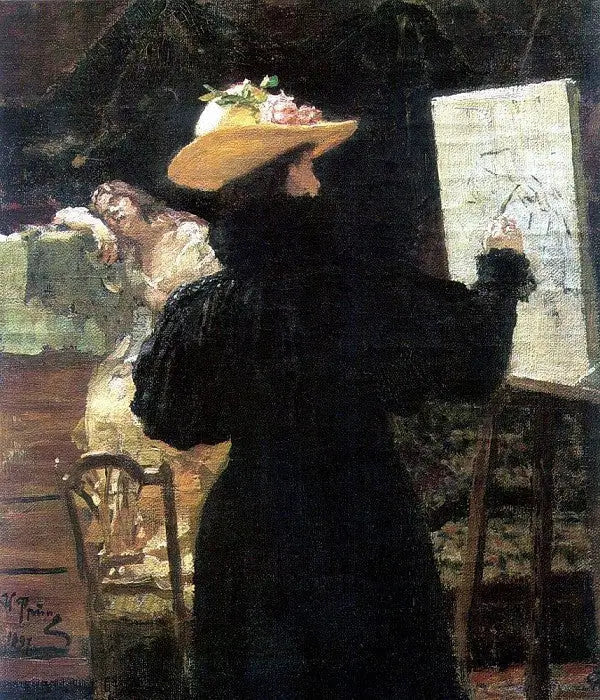 Portret van prinses Maria Klavdievna Tenisheva terwijl ze werkte - Ilya Repin