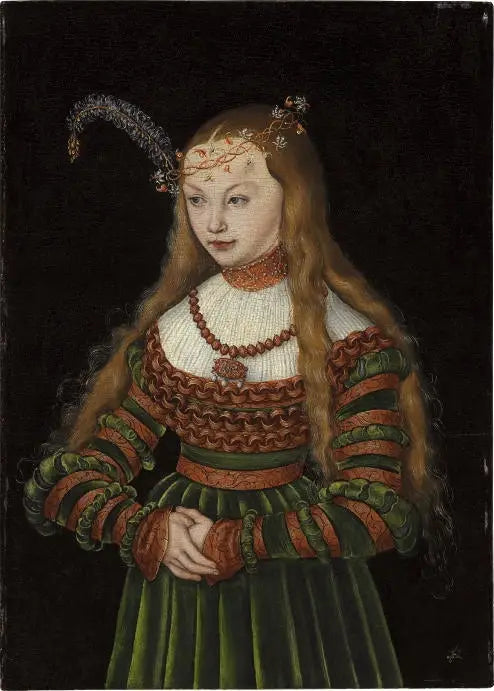 Portret van prinses Sibylle van Kleef als echtgenote van Jean-Frédéric van Saksen - Lucas Cranach de Oudere