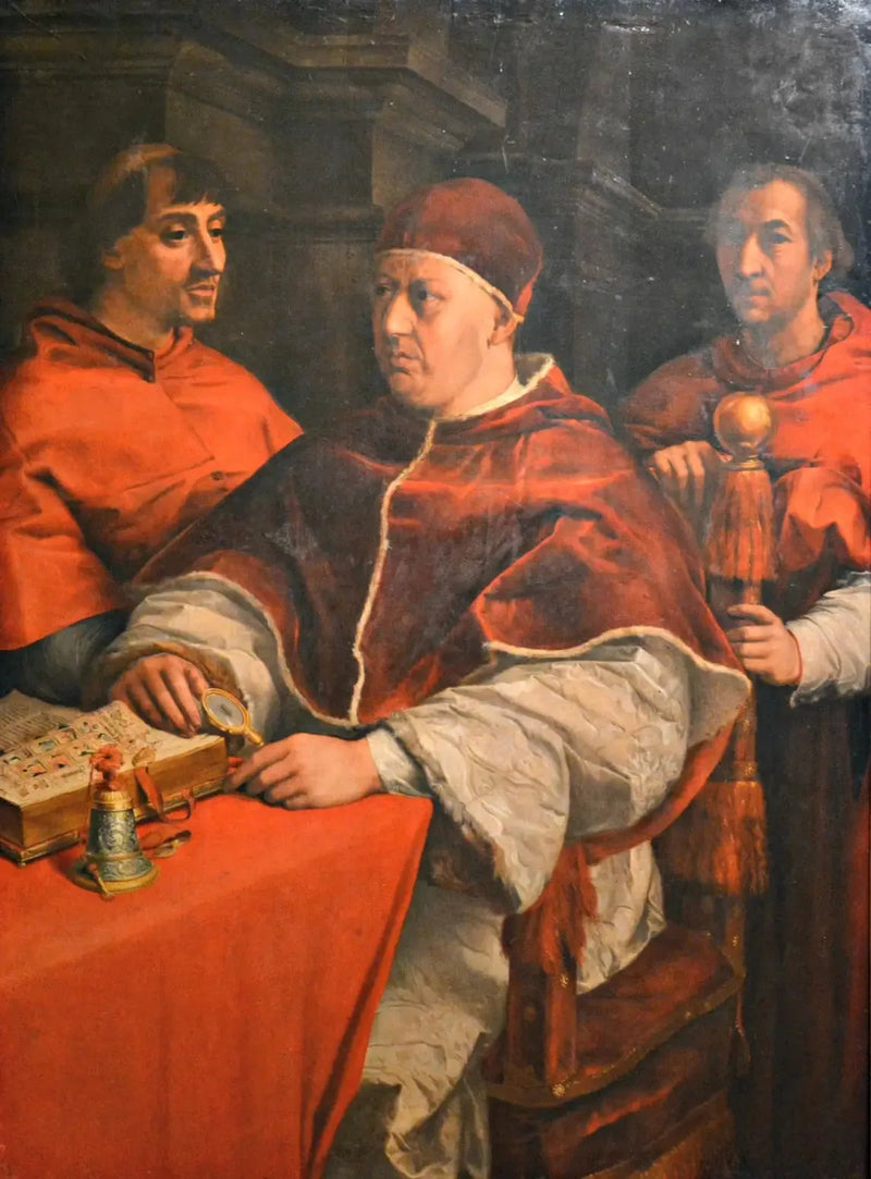 Portret van Léon X met de kardinalen Giulio de Médicis en Luigi de' Rossi - Andrea del Sarto