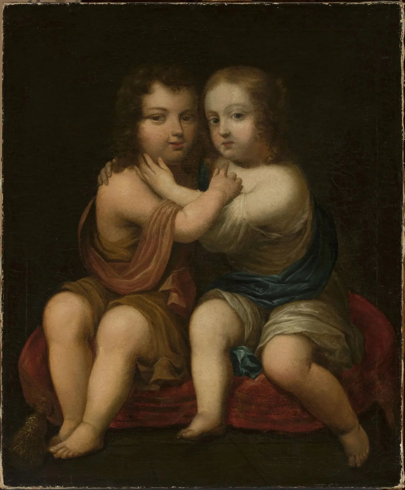 Portret van Louis XIV als kind met zijn halfzus Henriette van Engeland. - Pierre Mignard