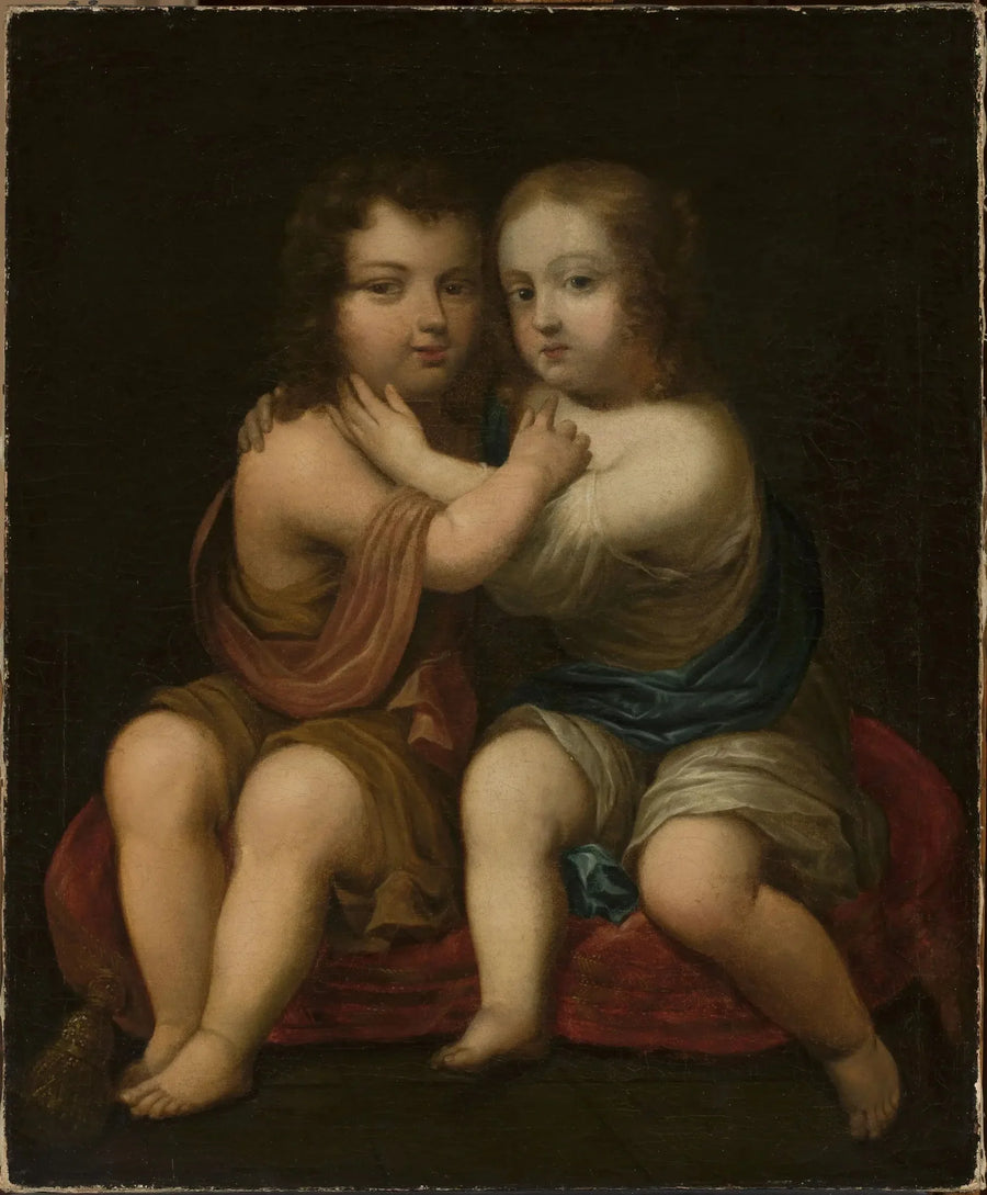 Portret van Louis XIV als kind met zijn halfzus Henriette van Engeland. - Pierre Mignard