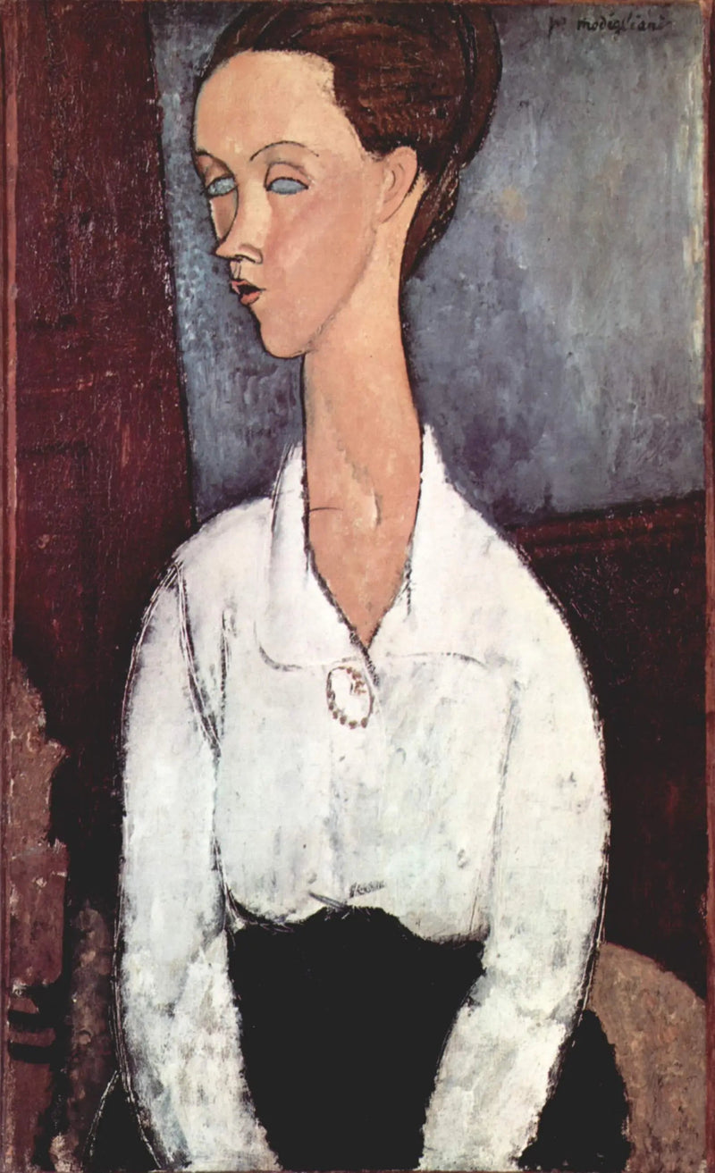 Portret van Lunia Czechowska in een witte blouse - Amedeo Modigliani