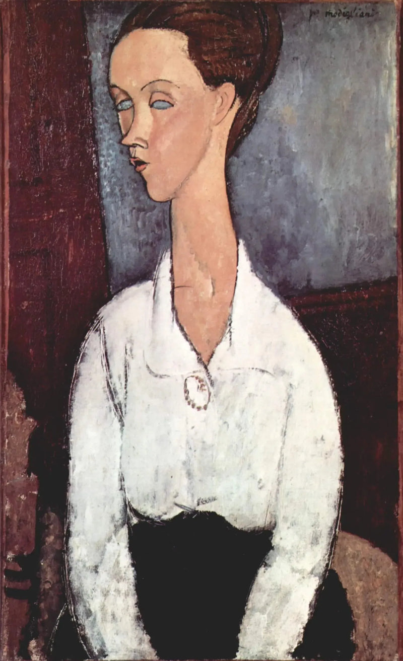 Portret van Lunia Czechowska in een witte blouse - Amedeo Modigliani