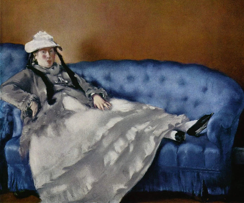 Portret van Madame Edouard Manet op een blauwe bank - Édouard Manet