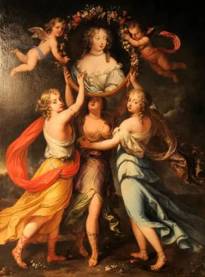 Portret van Madame de Montespan ondersteund door de genade en gekroond door de liefdes - Pierre Mignard