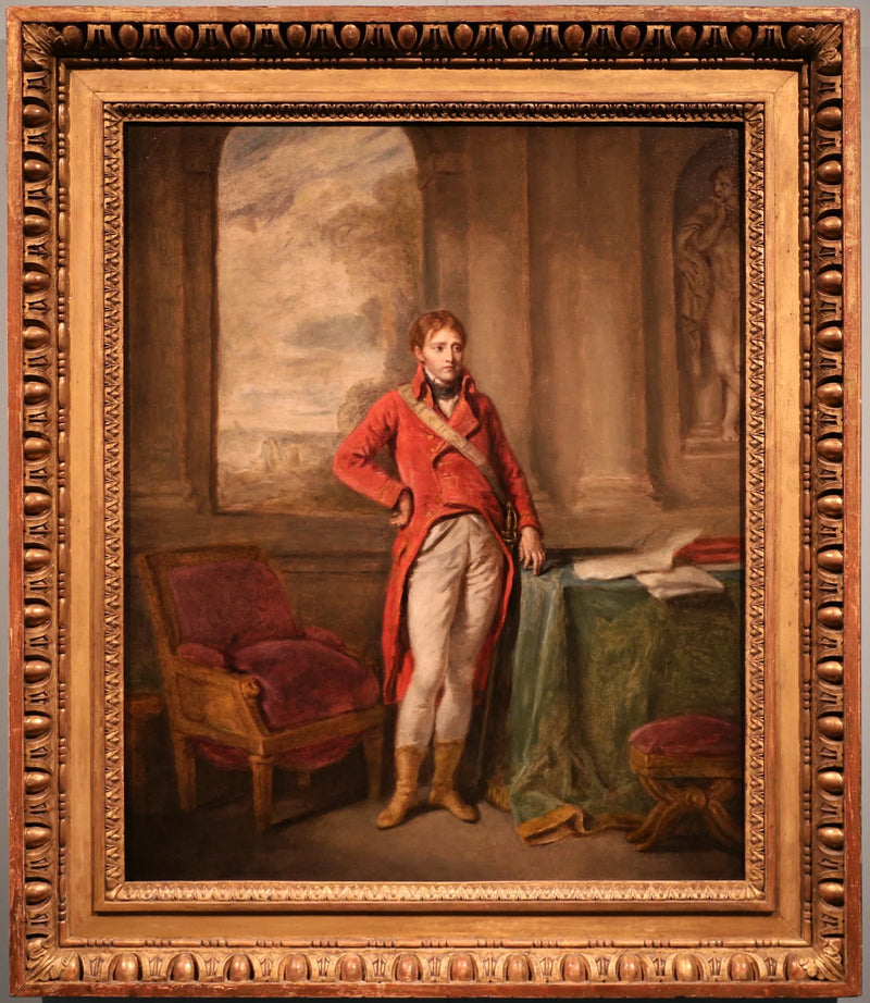 Portret van Napoleon Bonaparte in de habit van Eerste Consul, met de stad Antwerpen op de achtergrond - Jean-Baptiste Greuze