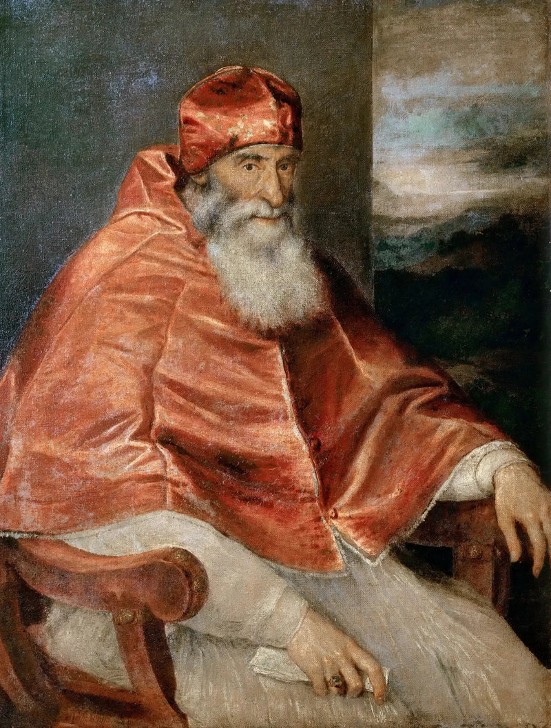 Portret van Paus Paulus III met een camauro - Titiaan