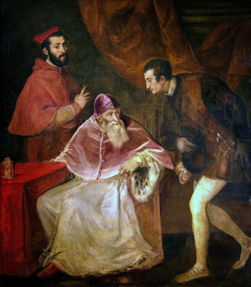 Portret van Paus Paulus III met zijn kleinzonen - Titian