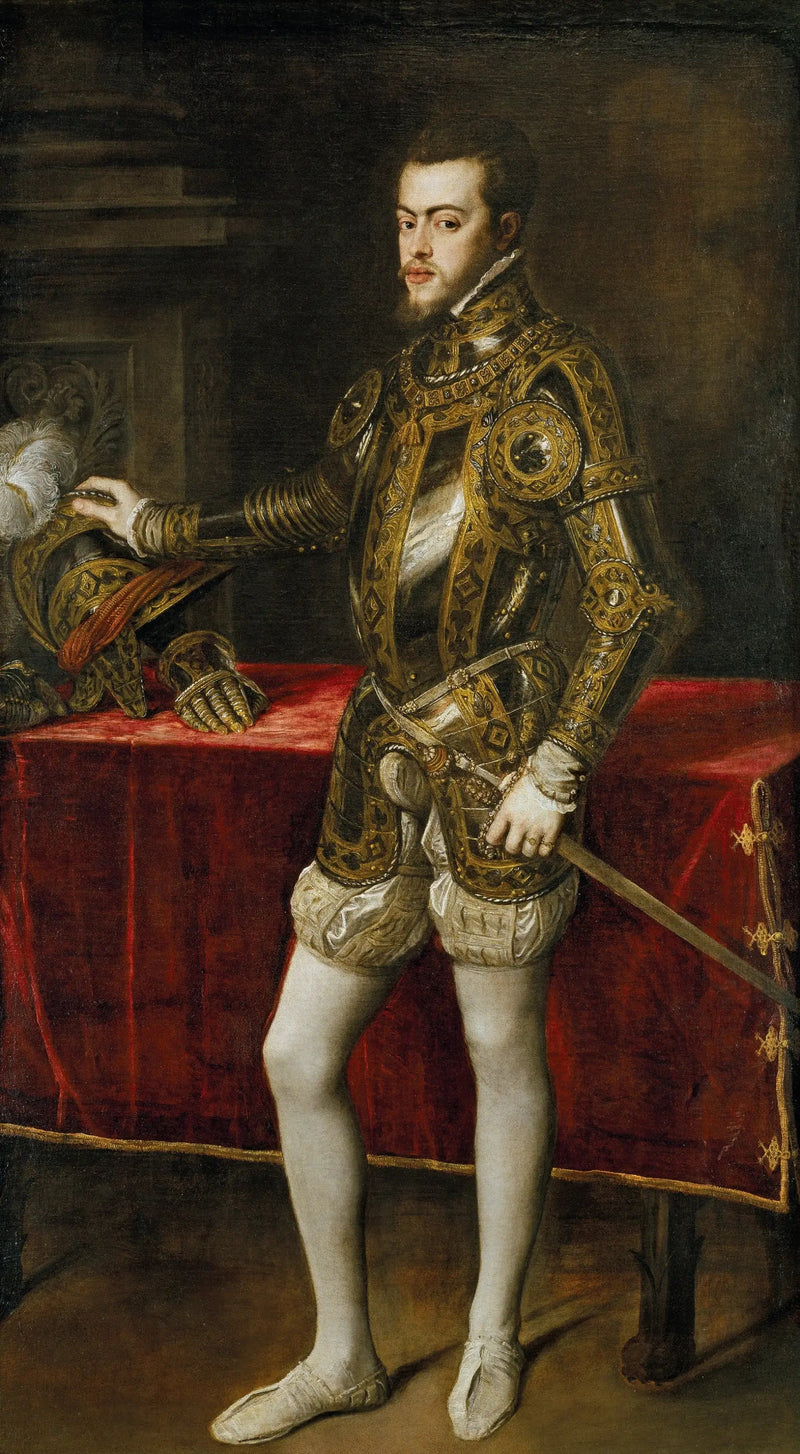 Portret van Filips II in harnas - Titian