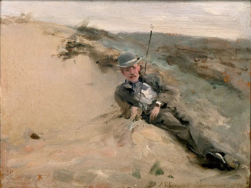Portret van Ralph Curtis op het strand van Scheveningen - John Singer Sargent