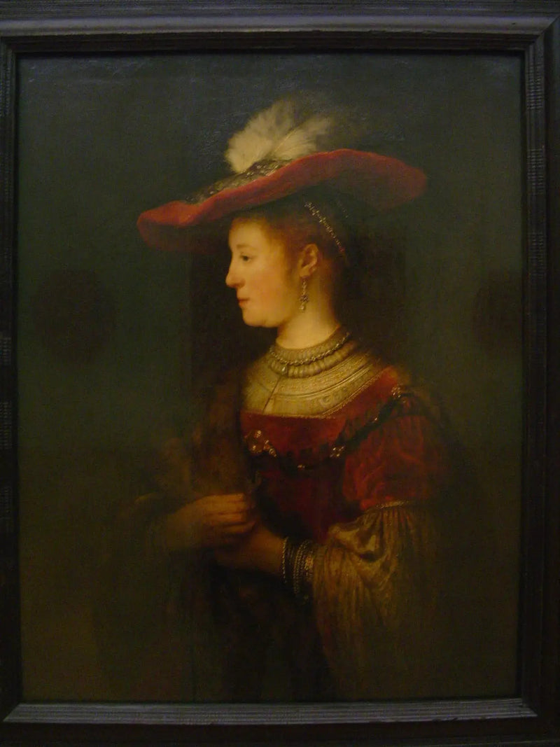 Portret van Saskia met een hoed - Rembrandt