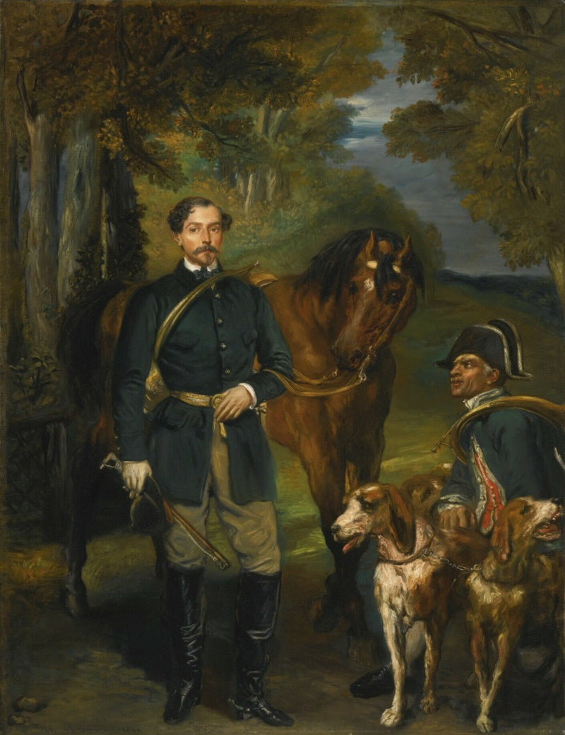 Portret van graaf Oscar de Ranchicourt die op jacht gaat - Théodore Chassériau