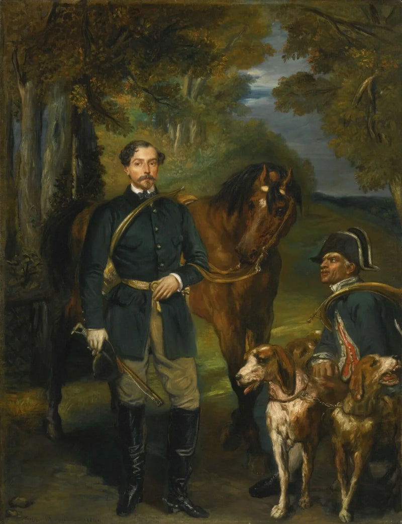 Portret van graaf Oscar de Ranchicourt die op jacht gaat - Théodore Chassériau