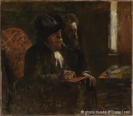Portret van de graveur Desboutin en de graveur Lepic - Edgar Degas